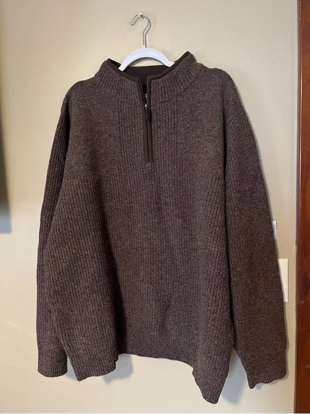 L.L. Bean Men's 100% Merino Lambs Wool Quarter-Zip Knit Sweater in Dark Brown